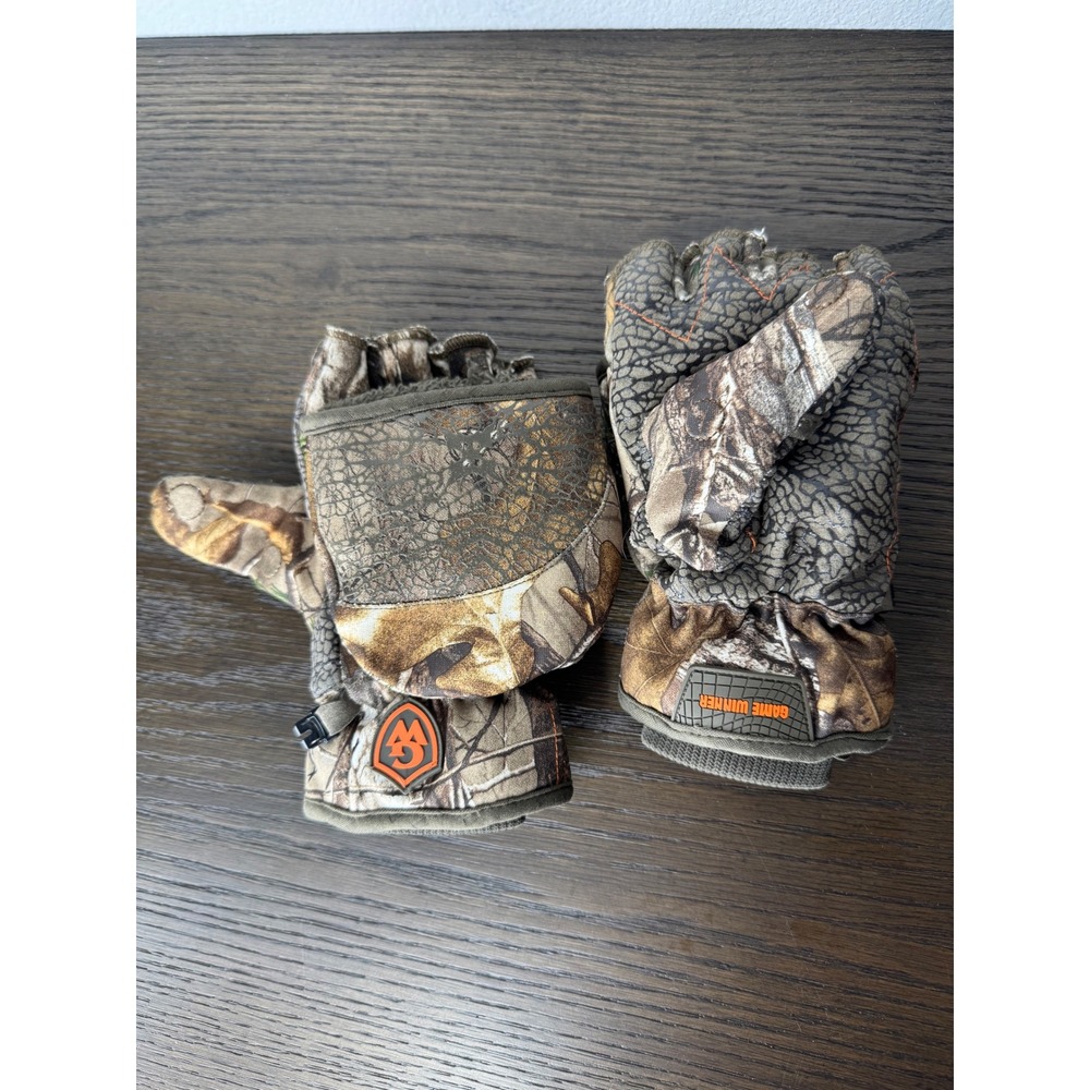 Game Winner Camo Fingerless Glove Mittens Thinsulate Sherpa Lined Hunting Mens M